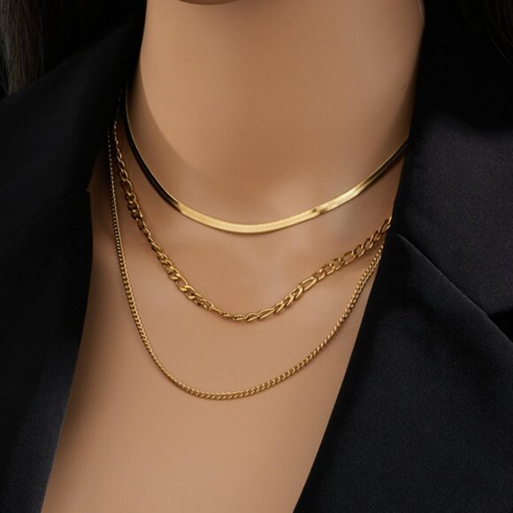 18K Gold Plated Geometric Necklaces, Stainless Steel, Minimalist Style - Picture 1 of 8